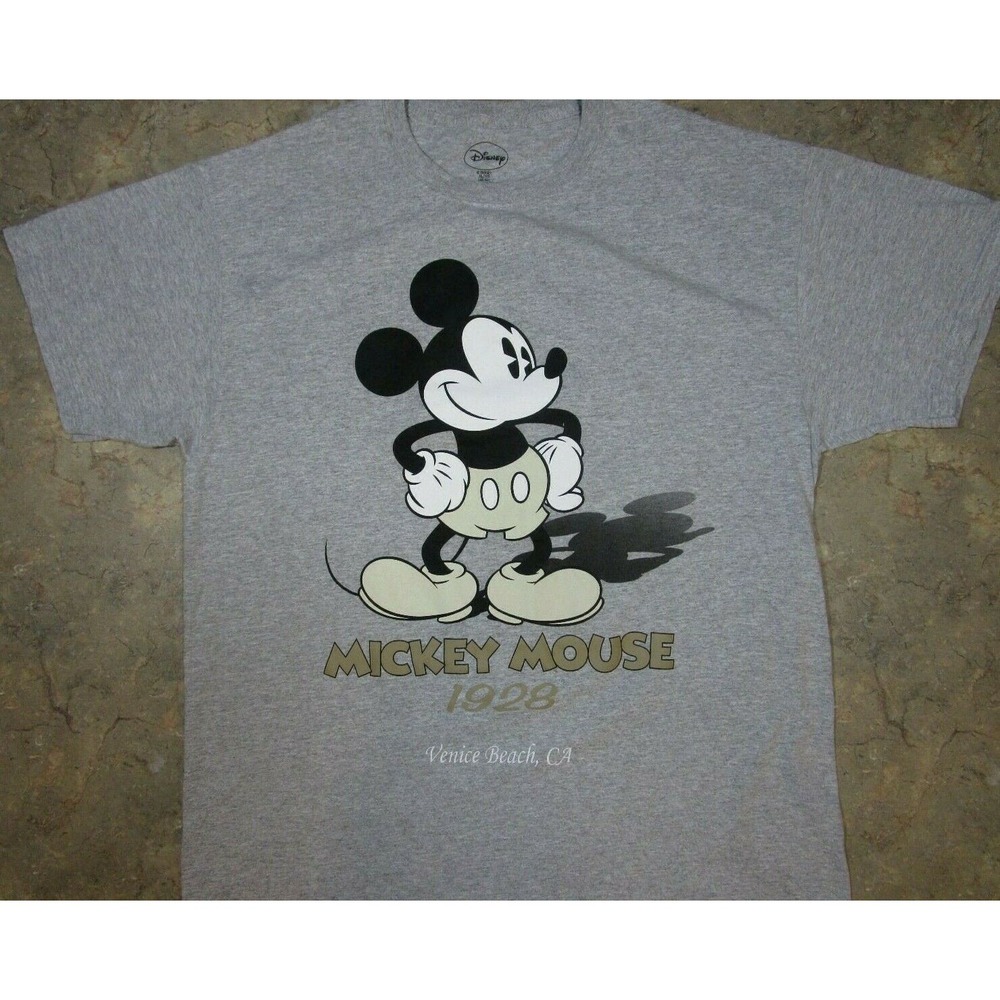 Gray Tee  T Shirt  Classic 1928 Mickey and Modern Mouse XL Walt Disney oldl/new